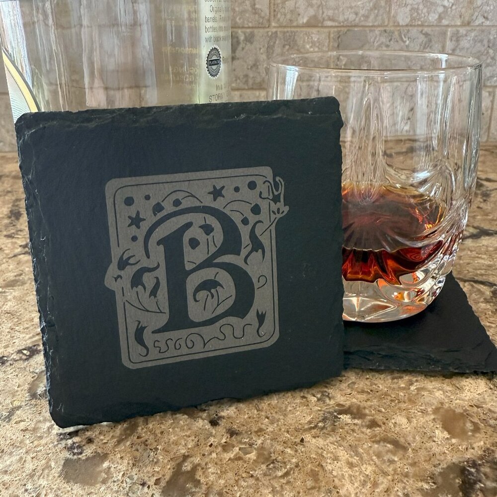 NEW - Monogrammed Slate Coasters (Set of 4) - Custom Personalization